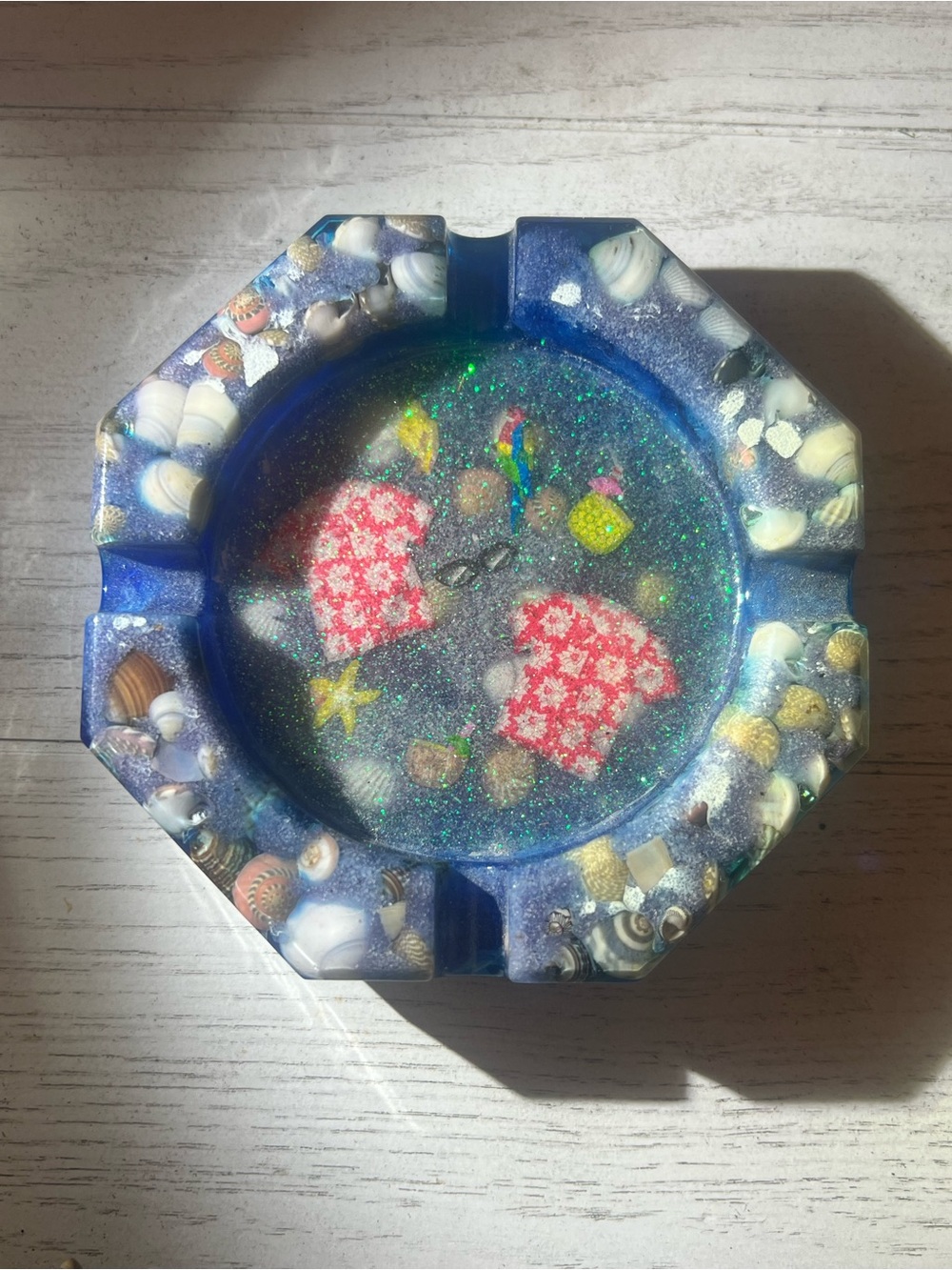 Handmade Resin Seashell and Beach Day Themed Ashtray
